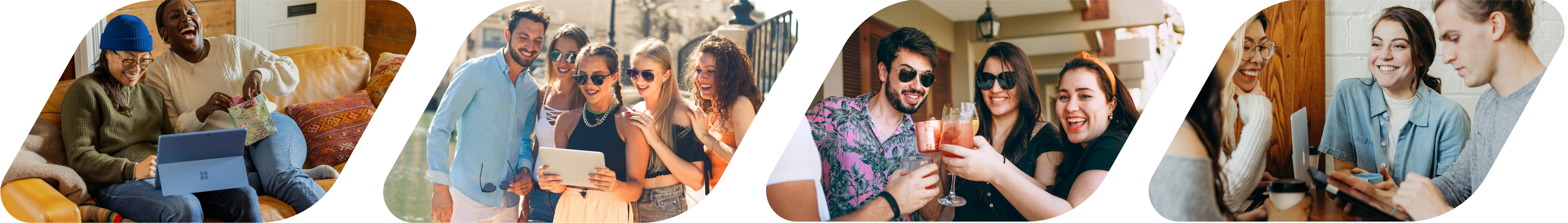 four high-quality stacked images of friends having a good time together, displayed side by side